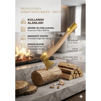 Altın Detaylı Profesyonel Kayın Saplı Balta - 500 Gr